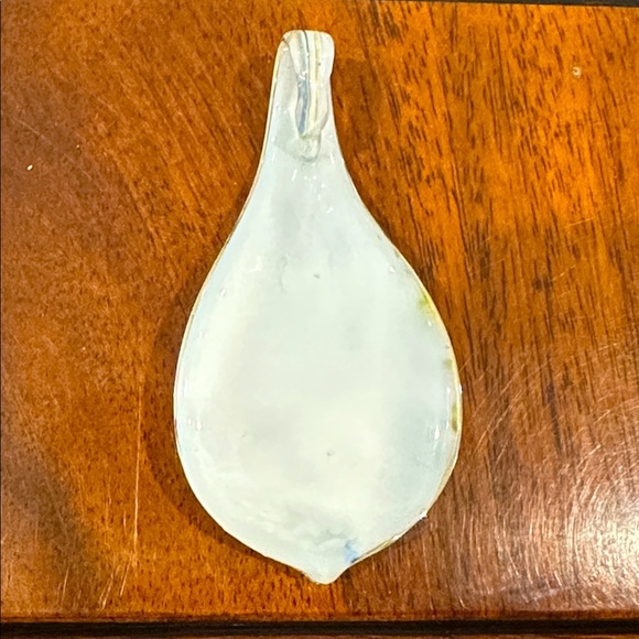 Handblown Glass Pendant w/ Teardrop Floral Design in Green, Blue, White & Gold - Picture 2 of 2